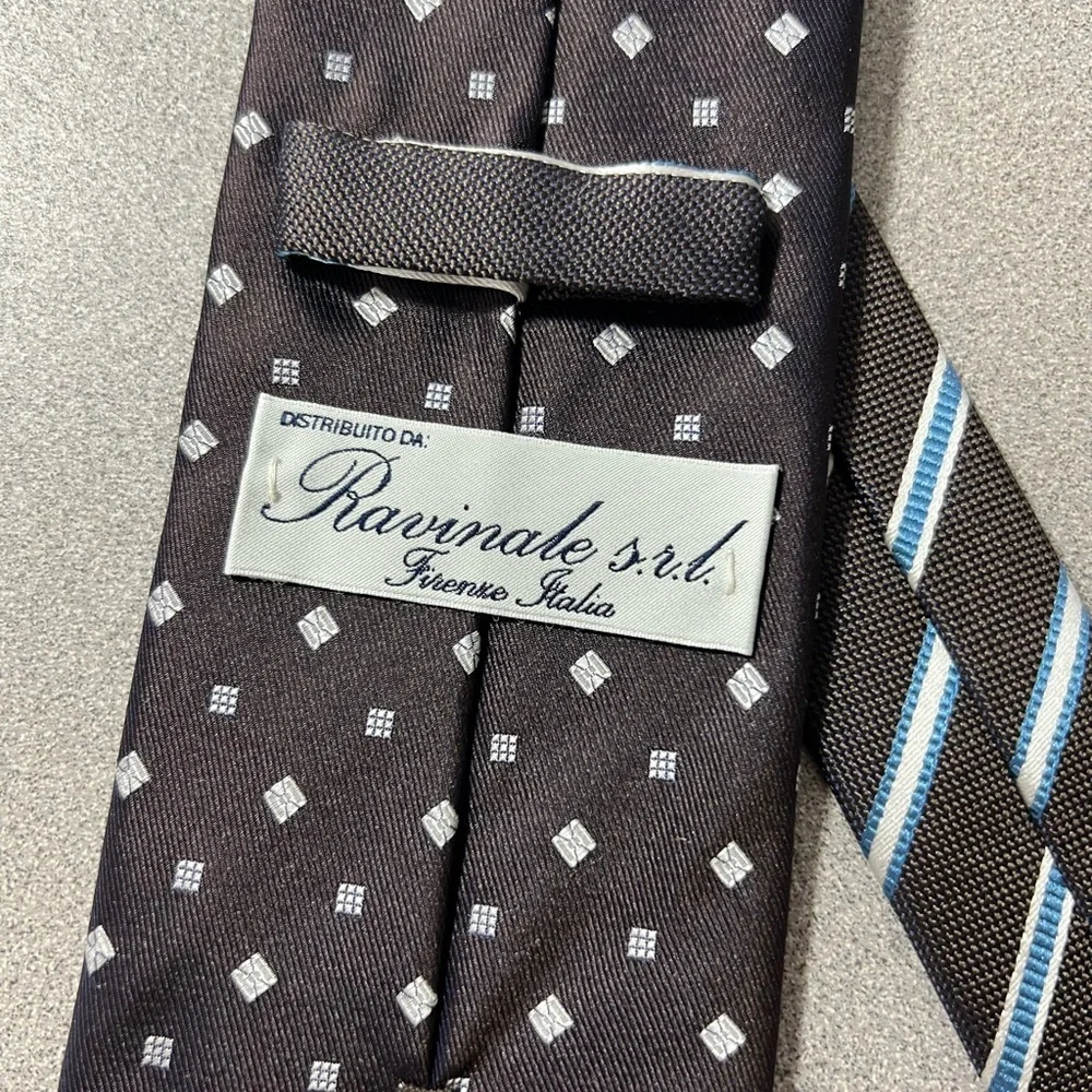 RAVINALE S.R.L. Men's 100% Silk Tie Brown Blue mixed print‎ Handmade in Italy